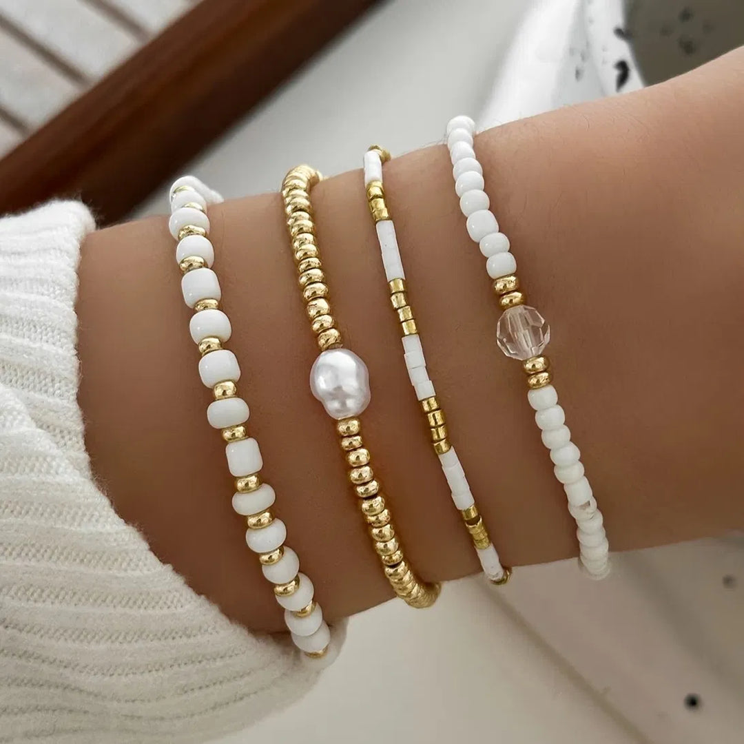 Goldenes Perlen-Akzent-Armband 4er-Set