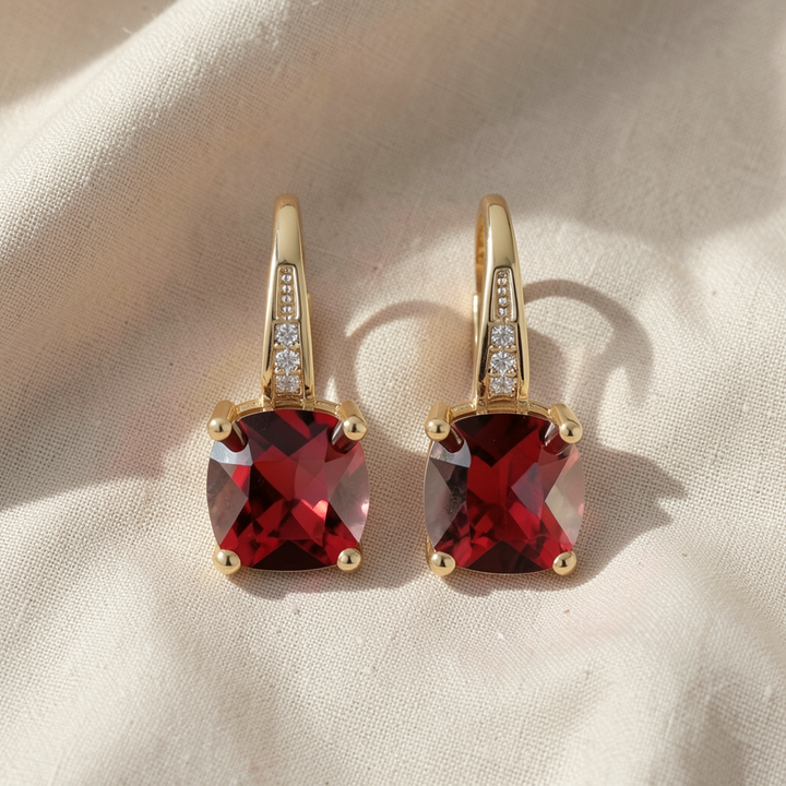 Mystic Sapphire Stone Hoop Gold Earrings