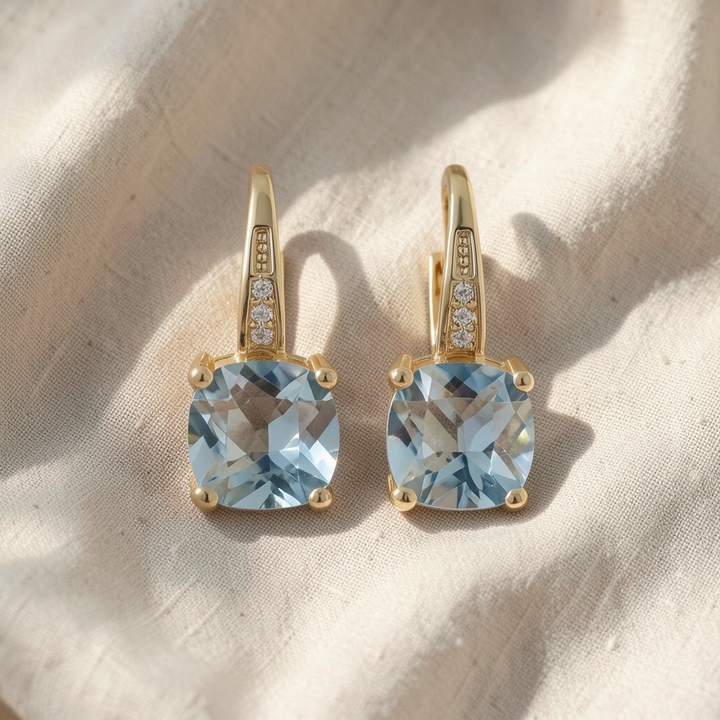 Mystic Sapphire Stone Hoop Gold Earrings
