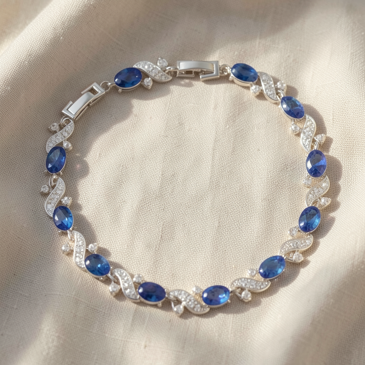 Sapphire Oval & Crystal Swirl Tennis Bracelet