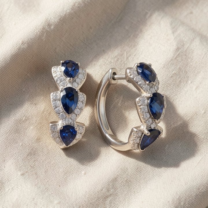 Royal Sapphire Crest Earrings | White Gold
